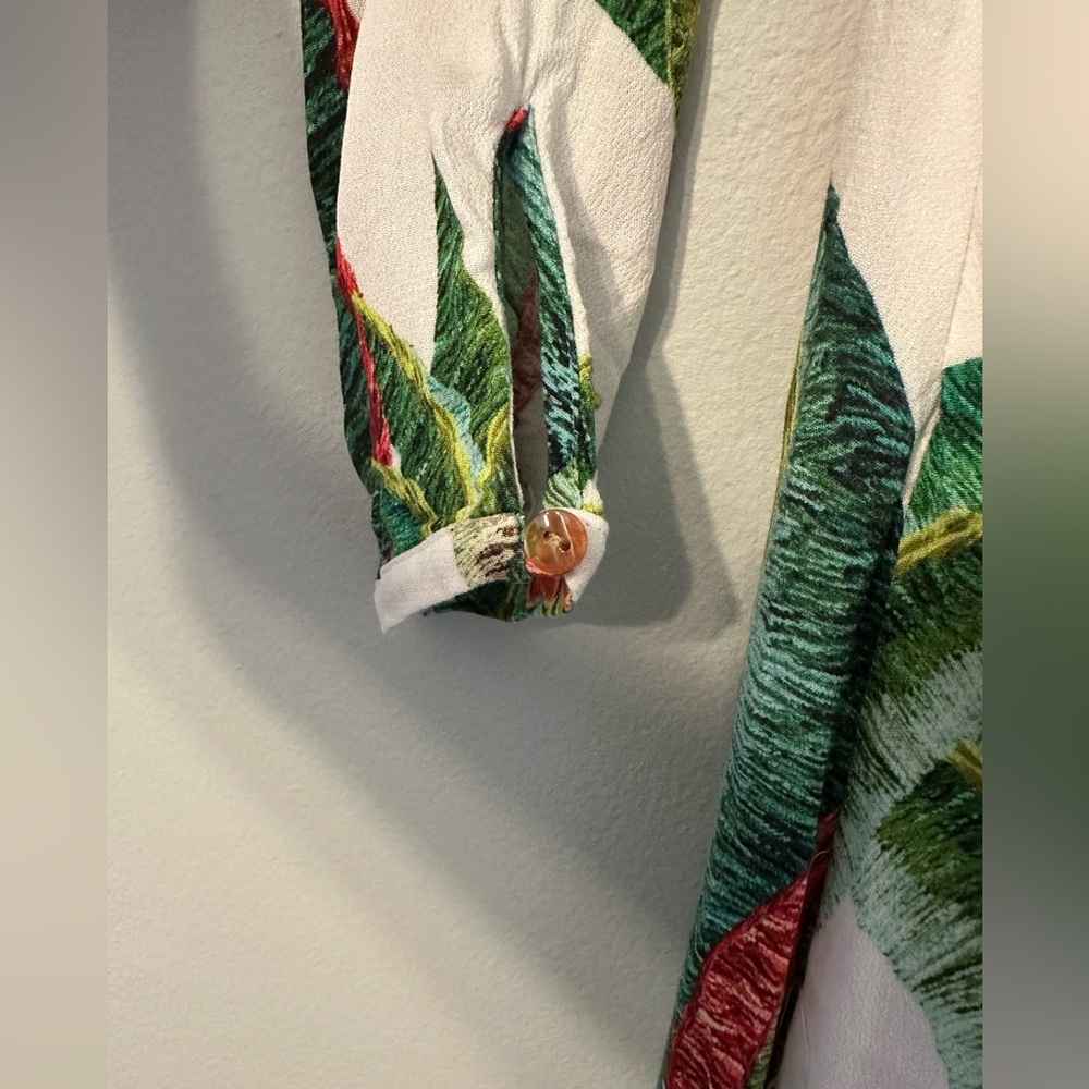 Long Sleeve Maxi Dress with Tropical Pineapple Print - Green/White/Coral - Picture 8 of 8